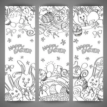 Set of creative multi colour banners for Happy Easter Stock Illustration