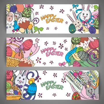 Set of creative multi colour vector banners for Happy Easter Stock Illustration