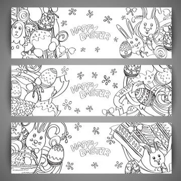 Set of creative multi colour vector banners for Happy Easter 스톡 일러스트