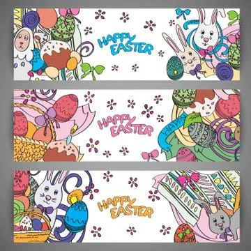 Set of creative multi colour vector banners for Happy Easter Stock Illustration