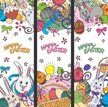 Set of creative multi colour vector banners for Happy Easter Stock Illustration