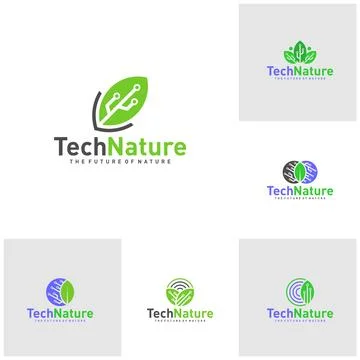 Set of Creative Nature Tech Logo Design Concepts. Bio Tech Logo Template Vect Stock Illustration