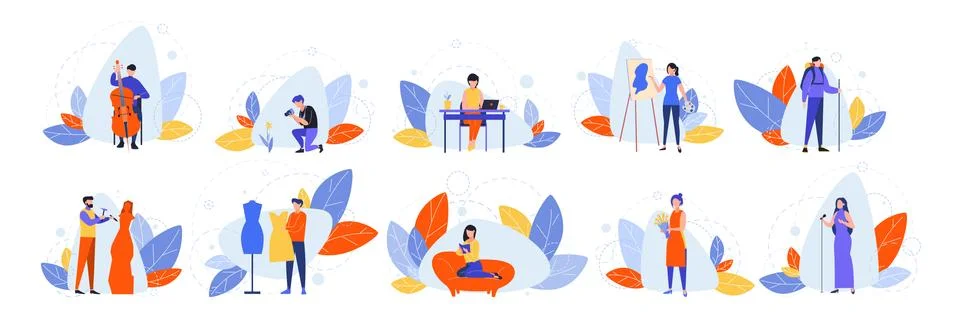 Set of creative occupations, hobbies concept Stock Illustration