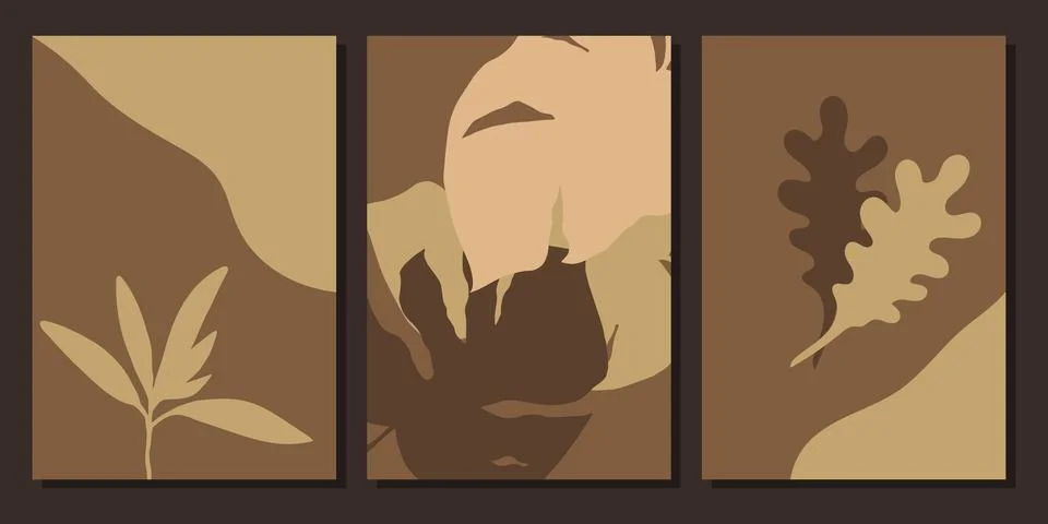 Set of creative posters with botanical elements and shapes 库存插图