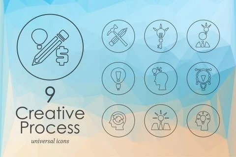 Set of creative process icons Stock Illustration