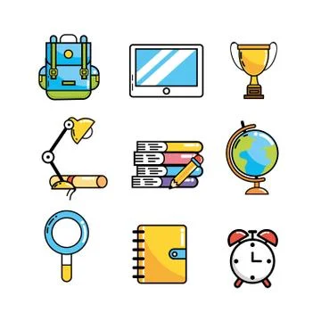 Set creative school utensils to knowledge Stock Illustration