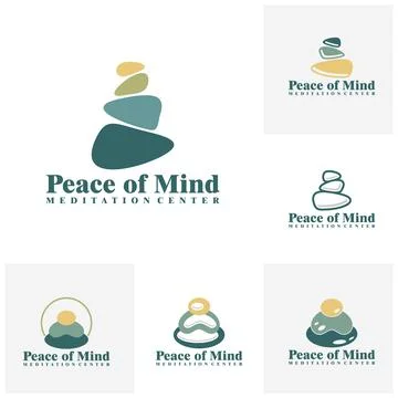 Set of Creative simple balancing stones logo template. Balance rock zen sto.. Stock Illustration