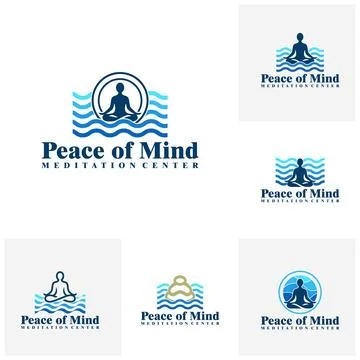 Set of Creative simple meditation with wave water logo template. Yoga logo .. Stock Illustration