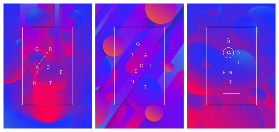 Set of creative trendy gradient compositions, Dynamic colored abstract backgr Stock Illustration