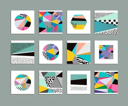 Set of  creative universal cards. Hand Drawn textures. Wedding, anniversary,  Stock Illustration