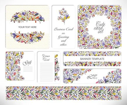 Set of creative universal floral cards Ilustração Stock
