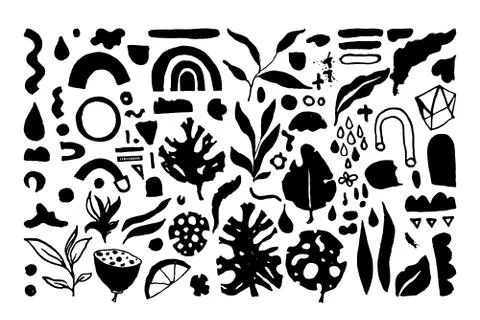 Set of creative universal floral elements. Hand Drawn textures Stock Illustration