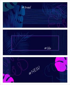 Set of Creative universal floral header in tropical style Hand Drawn Stock Illustration