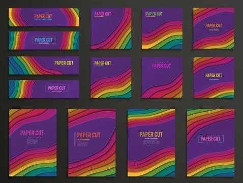 Set of creative Vertical banners in paper cut style. Abstract colorful carving Stock Illustration
