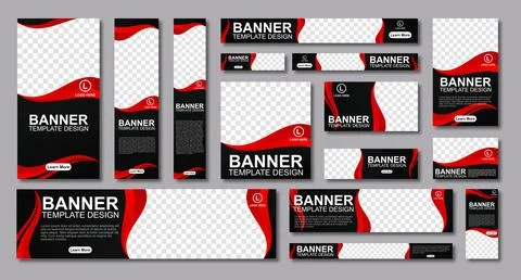 Set of creative web banners of standard size with a place for photos. Modern  Stock Illustration