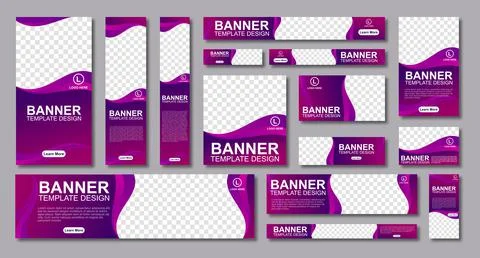 Set of creative web banners of standard size with a place for photos. Modern  Stock Illustration