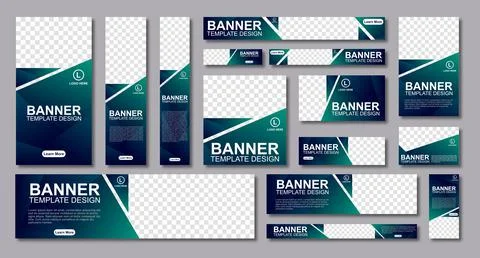 Set of creative web banners of standard size with a place for photos. Modern  Stock Illustration