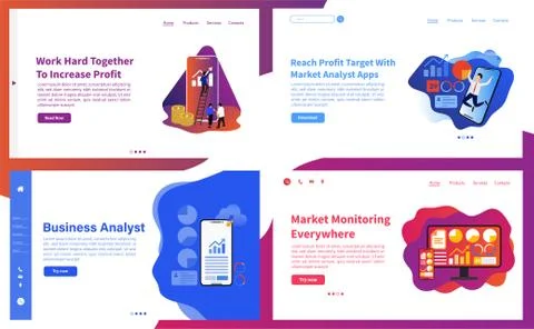 Set of creative website template concepts for website and mobile apps design Stock Illustration