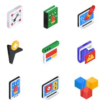 Set of Creativity Flat Isometric Icons Stock Illustration