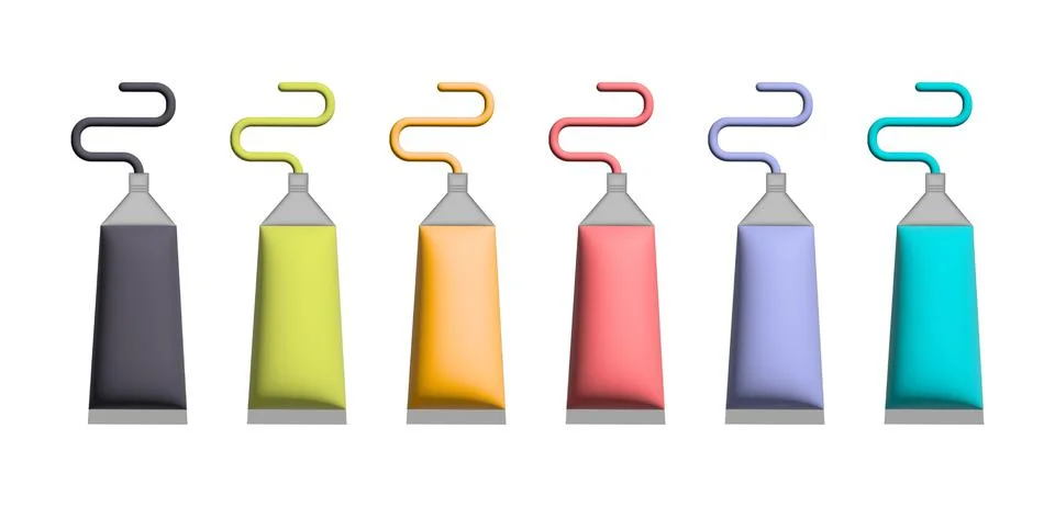 Set for creativity. Set of 3d tubes with different colors Ilustração Stock