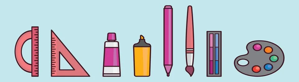 Set of creator design template with various models. cartoon vector Stock Illustration