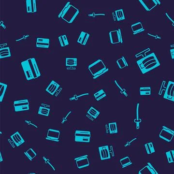 Set Credit card, Cloud database, Laptop and Katana on seamless pattern. Vector Stockillustratie