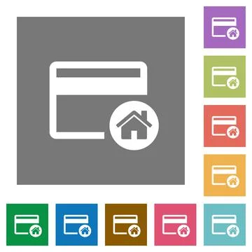 Set credit card as default square flat icons Stock Illustration