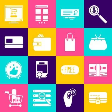 Set Credit card with lock, Stacks paper money cash, Wallet, Bank check and .. Stock Illustration