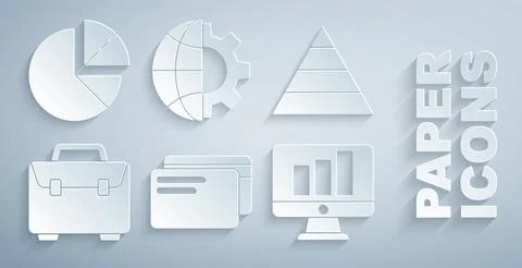 Set Credit card, Pyramid chart infographics, Briefcase, Monitor with, Globe.. イラスト素材