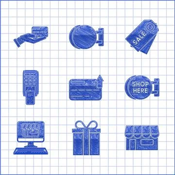 Set Credit card, screen computer, POS terminal printed reciept and confirms the Illustrazione stock