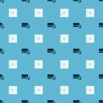 Set Credit card with shield and Safe on seamless pattern. Vector Stock Illustration