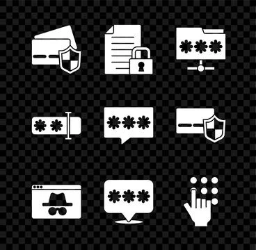 Set Credit card with shield, Document and lock, Folder password, Browser 스톡 일러스트