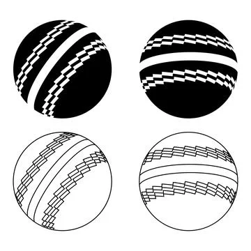 Set of Cricket ball icon with shadow, equipment element closeup design, sport Stock Illustration