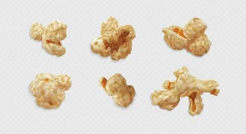 A set of crispy caramel popcorn kernels, various shapes, isolated on a Stock Illustration