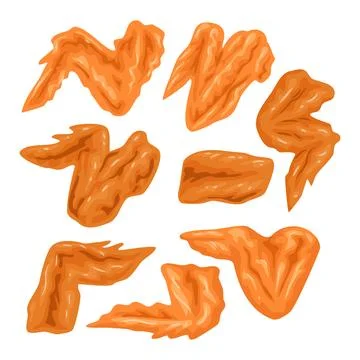 Set of crispy fried chicken wings illustration, Delicious chicken wings Gri.. Stock Illustration