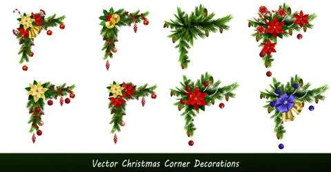 Set of Cristmas corner decorations Stock Illustration