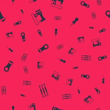 Set Crochet hook, Sewing machine, Zipper and Awl tool on seamless pattern 스톡 일러스트