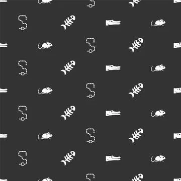 Set Crocodile, Rat, Worm and Fish skeleton on seamless pattern. Vector Illustrazione stock
