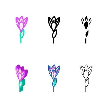 Set crocus flower spring color icon vector Stock Illustration
