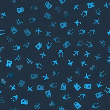 Set Croissant package, Plane, Frog legs and Macaron cookie on seamless pattern 스톡 일러스트