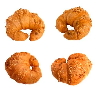 Set of croissants with sesame and pumpkin seeds isolated on a white background Stock Photos
