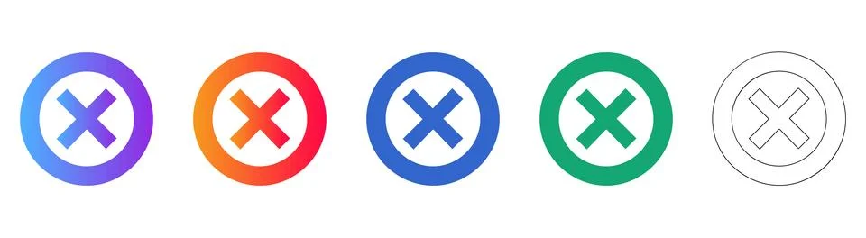 Set of Cross Mark Icons in Gradient and Line Styles Иллюстрация