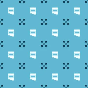 Set Crossed arrows and Pan flute on seamless pattern. Vector Stock Illustration