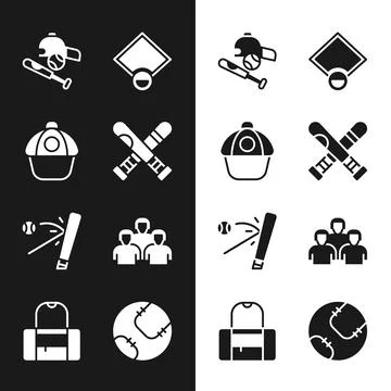 Set Crossed baseball bat, Baseball cap, with ball, hat, field, Team of play.. Stock Illustration