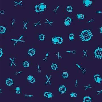 Set Crossed billiard cues, Table football, Casino chips and Dart arrow on Stock Illustration