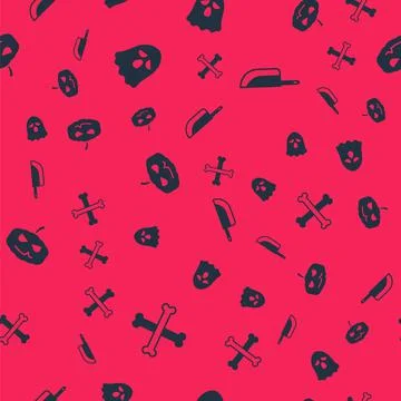 Set Crossed bones, Ghost, Pumpkin and Knife on seamless pattern. Vector イラスト素材