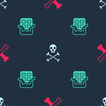 Set Crossed bones, Skull crossbones and Chocolate bar on seamless pattern Stock Illustration