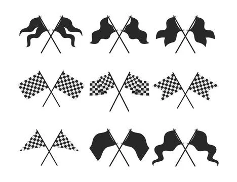 Set of crossed flags silhouette set collection with twin crossed checkered .. Stock Illustration