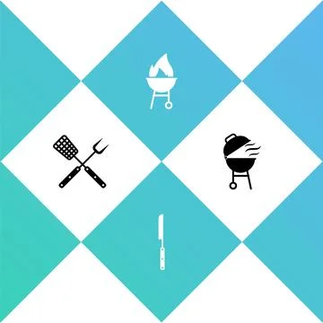 Set Crossed fork and spatula, Barbecue knife, grill and icon. Vector イラスト素材