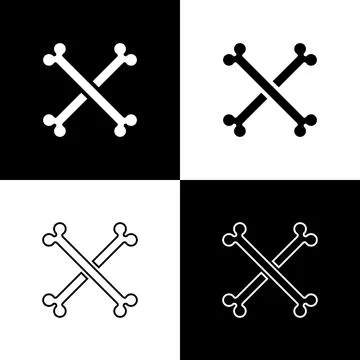 Set Crossed human bones icon isolated on black and white background. Vector Stock Illustration